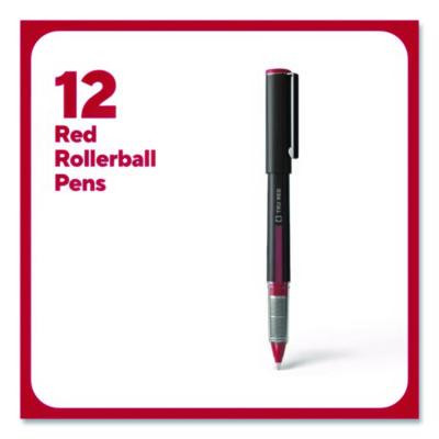 Rollerball Pen, Stick, Fine 0.5 Mm, Red Ink, Black/Red/Clear Barrel, Dozen