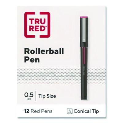 Rollerball Pen, Stick, Fine 0.5 Mm, Red Ink, Black/Red/Clear Barrel, Dozen