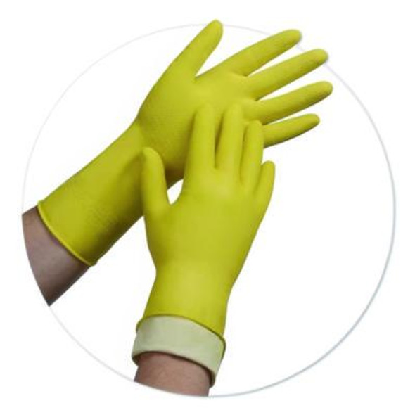 Pro L6500 Series Flock-Lined Latex Gloves, 12" Long, Large, Yellow, 12 Pairs