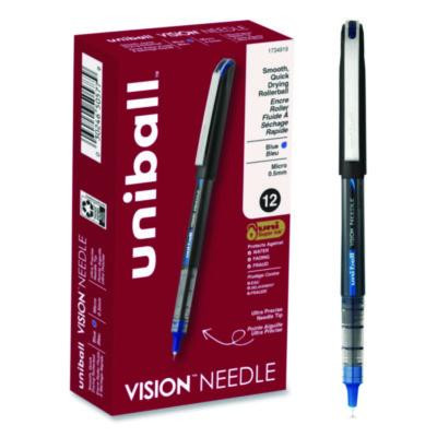 Vision Rollerball Pen, Stick, Micro 0.5 Mm, Blue Ink, Black/Blue/Clear Barrel, 12/Pack