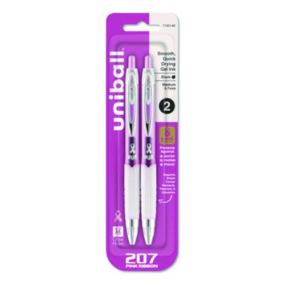 Signo 207 Breast Cancer Awareness Gel Pen, Retractable, Medium 0.7 Mm, Black Ink, Translucent Pink/White Barrel, 2/Pack