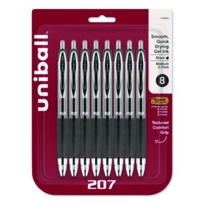 Signo 207 Gel Pen, Retractable, Medium 0.7 Mm, Black Ink, Clear/Black Barrel, 8/Pack