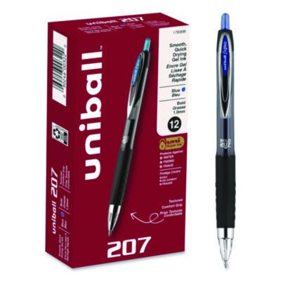 Signo 207 Gel Pen, Retractable, Bold 1 Mm, Blue Ink, Smoke/Black/Blue Barrel, Dozen