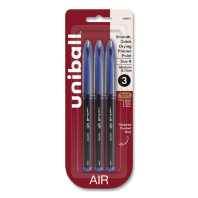 Air Porous Gel Pen, Stick, Medium 0.7 Mm, Blue Ink, Black/Blue Barrel, 3/Pack