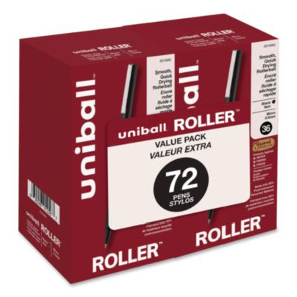 Rollerball Pen, Stick, Micro 0.5 Mm, Black Ink, Black Barrel, 72/Pack