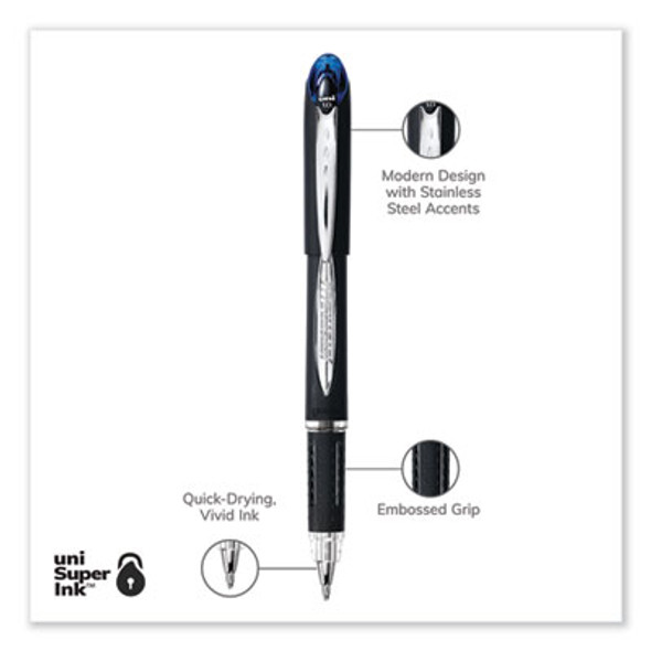 Jetstream Stick Hybrid Gel Pen, Bold 1 Mm, Blue Ink, Black/Silver/Blue Barrel