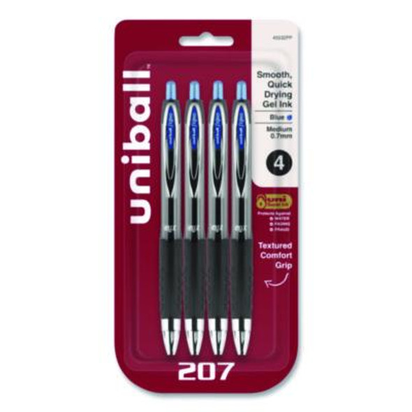 Signo 207 Gel Pen, Retractable, Medium 0.7 Mm, Blue Ink, Smoke/Black/Blue Barrel, 4/Pack