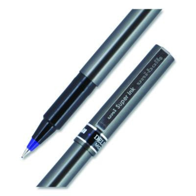 Deluxe Rollerball Pen, Stick, Micro 0.5 Mm, Blue Ink, Metallic Gray/Black/Blue Barrel, Dozen