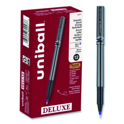 Deluxe Rollerball Pen, Stick, Micro 0.5 Mm, Blue Ink, Metallic Gray/Black/Blue Barrel, Dozen