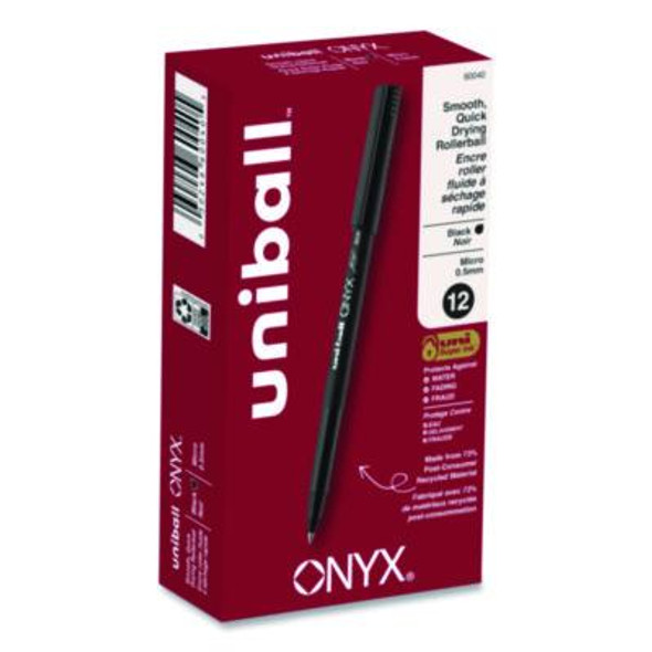 Onyx Rollerball Pen, Stick, Extra-Fine 0.5 Mm, Black Ink, Black Barrel, Dozen