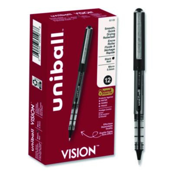 Vision Rollerball Pen, Stick, Micro 0.5 Mm, Black Ink, Gray/Black/Clear Barrel, Dozen