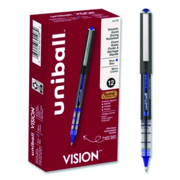 Vision Rollerball Pen, Stick, Extra-Fine 0.5 Mm, Blue Ink, Gray/Blue/Clear Barrel, Dozen