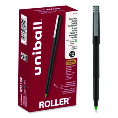 Rollerball Pen, Stick, Micro 0.5 Mm, Green Ink, Black/Green Barrel, Dozen