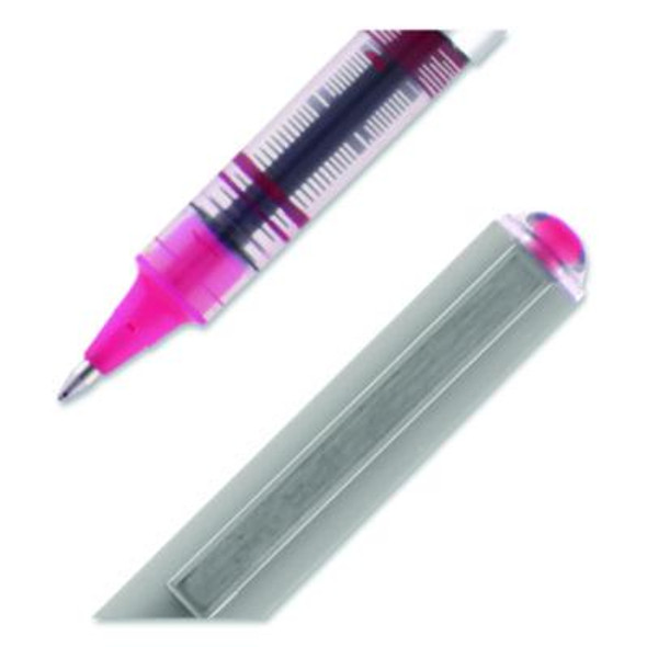 Vision Rollerball Pen, Stick, Fine 0.7 Mm, Pink Ink, Silver/Pink/Clear Barrel, Dozen