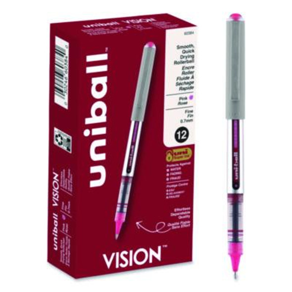 Vision Rollerball Pen, Stick, Fine 0.7 Mm, Pink Ink, Silver/Pink/Clear Barrel, Dozen