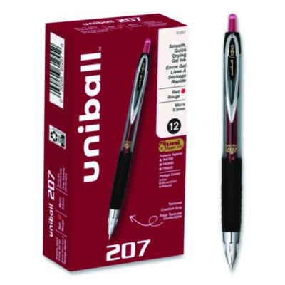 Signo 207 Gel Pen, Retractable, Fine 0.5 Mm, Red Ink, Smoke/Black/Red Barrel, Dozen