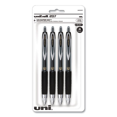Signo 207 Gel Pen, Retractable, Fine 0.5 Mm, Black Ink, Smoke/Black Barrel, 4/Pack
