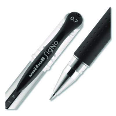 Signo Grip Gel Pen, Stick, Medium 0.7 Mm, Black Ink, Clear/Black/Silver Barrel, Dozen