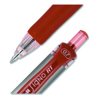 Signo Gel Pen, Retractable, Medium 0.7 Mm, Red Ink, Silver/Red Barrel, Dozen