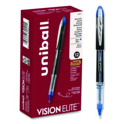Vision Elite Rollerball Pen, Stick, Micro 0.5 Mm, Blue Ink, Black/Blue/Clear Barrel