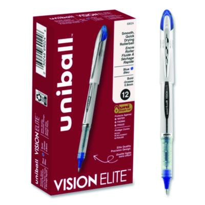 Vision Elite Rollerball Pen, Stick, Bold 0.8 Mm, Blue Ink, White/Blue/Clear Barrel