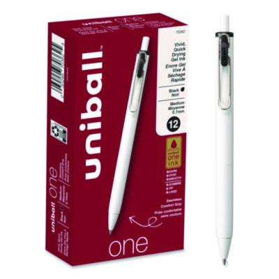 Unione Gel Pen, Retractable, Medium 0.7 Mm, Black Ink, White/Black Barrel, Dozen