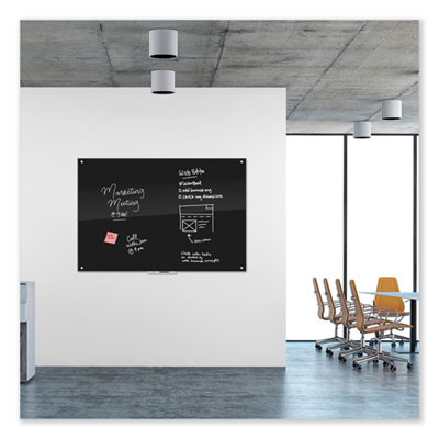 Black Glass Dry Erase Board, 72" x 48" (Actual Size: 70" x 47"), Black Surface