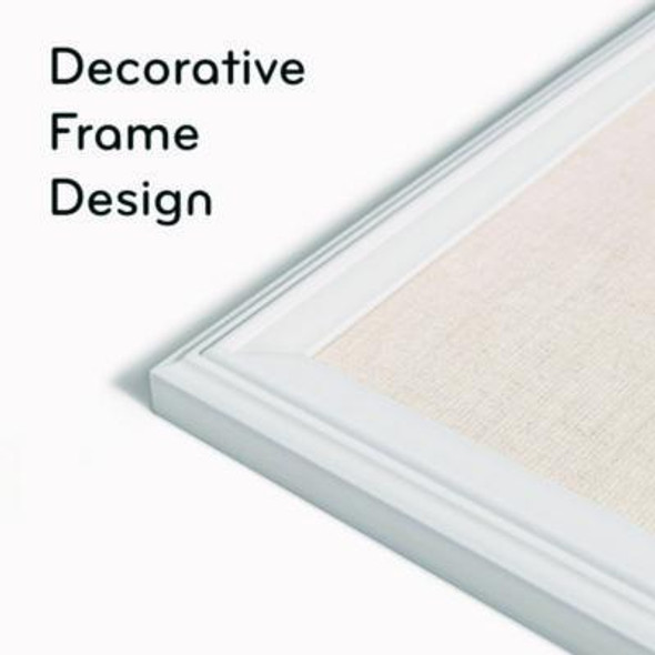 Linen Bulletin Board With Decor Frame, 30" x 20", Tan Surface, White Wood Frame