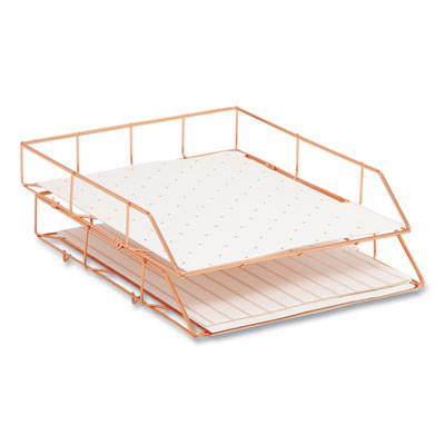 Letter-Size Desktop Fashion Filing Set, Rose Gold, (1) Rack, (3) Hanging Folders, (3) File Folders, (2) Trays,(1) Mail Sorter
