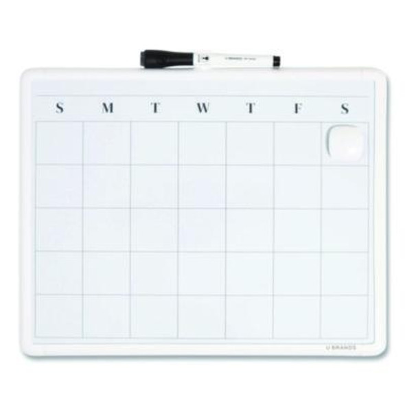Magnetic Dry Erase Monthly Calendar, 14" x 11", White Surface, White Plastic Frame