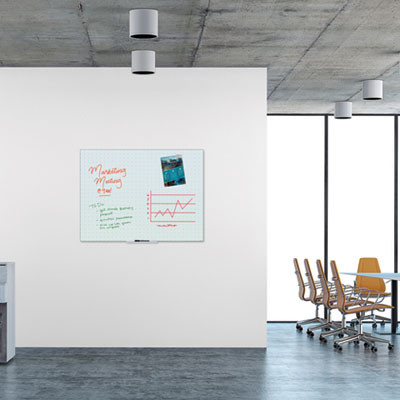 Floating Glass Ghost Grid Dry Erase Board, 48" x 36" (Actual Size: 47" x 35"), White Surface