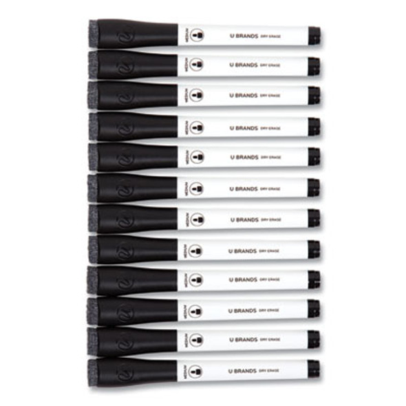 Medium Point Low-Odor Dry-Erase Markers With Erasers, Medium Bullet Tip, Black, Dozen