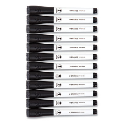 Medium Point Low-Odor Dry-Erase Markers With Erasers, Medium Bullet Tip, Black, Dozen