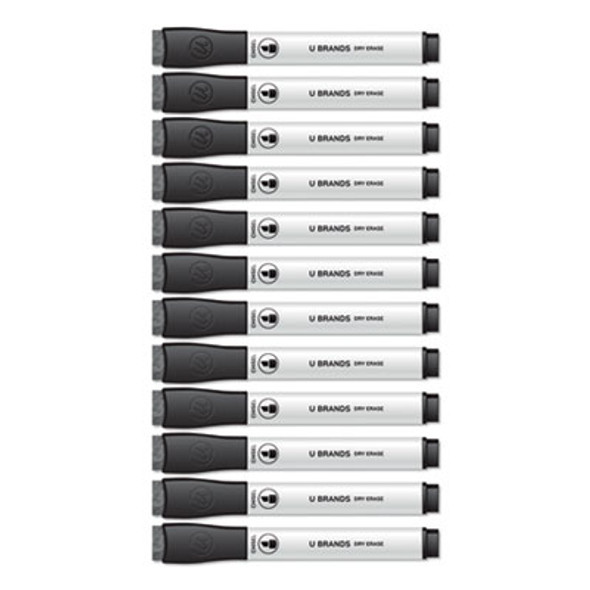 Chisel Tip Low-Odor Dry-Erase Markers With Erasers, Broad Chisel Tip, Black, Dozen