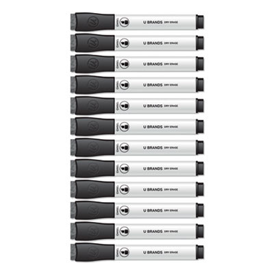 Chisel Tip Low-Odor Dry-Erase Markers With Erasers, Broad Chisel Tip, Black, Dozen