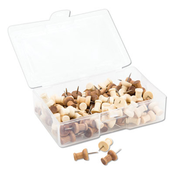 Fashion Push Pins, Wood, Assorted, 0.38", 100/Pack