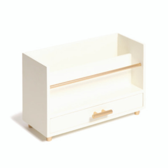 Juliet Desk Organizer, 3 Compartments, 1 Drawer, 9.5" x 4.2" x 4.9", White/Gold, Wood/Metal