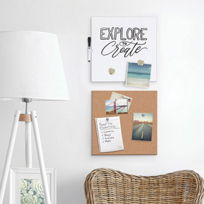 Frameless Tile Board Value Pack, (1) Tan Bulletin Board, (1) White Magnetic Dry Erase Board, 14" x 14"