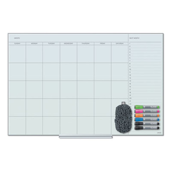 Floating Glass Dry Erase Undated One Month Calendar, 35 x 23, White