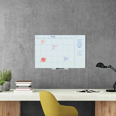 Floating Glass Dry Erase Calendar, Monthly Planning/Scheduling, 36" x 24" (Actual Size: 35" x 23"), White Surface