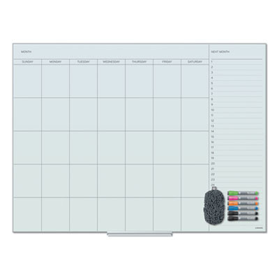 Floating Glass Dry Erase Calendar, Monthly Planning/Scheduling, 48" x 36" (Actual Size: 47" x 35"), White Surface