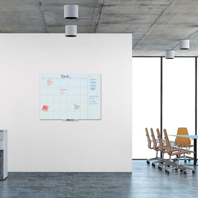 Floating Glass Dry Erase Calendar, Monthly Planning/Scheduling, 48" x 36" (Actual Size: 47" x 35"), White Surface