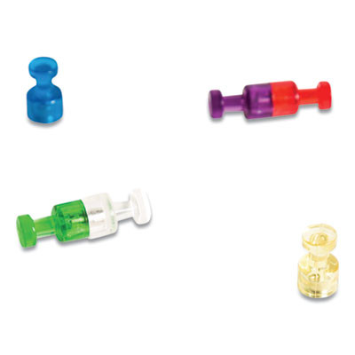 Magnetic Push Pins, 0.75" Long, 0.38" Diameter, Assorted Colors, 6/Pack