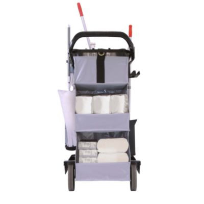 Restroomrx Janitorial Carts With 16 Qt Bucket, Plastic, 2 Shelves, 23.5 x 19 x 25, Black