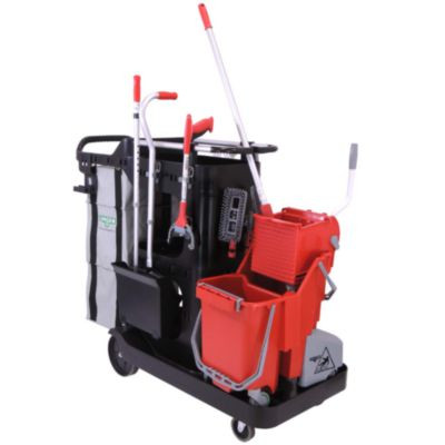 Restroomrx Janitorial Carts With 32 Qt Bucket, Plastic, 24 x 21 x 25, Black