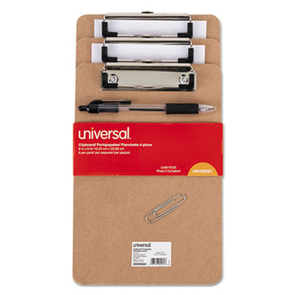 Hardboard Clipboard With Low-Profile Clip, 0.5" Clip Capacity, Holds 5 x 8 Sheets, Brown, 6/Pack