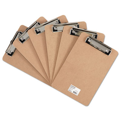 Hardboard Clipboard With Low-Profile Clip, 0.5" Clip Capacity, Holds 5 x 8 Sheets, Brown, 6/Pack