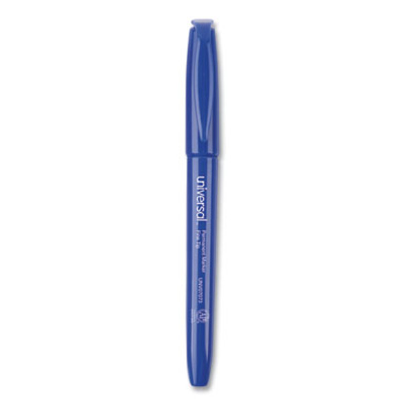 Pen-Style Permanent Marker, Fine Bullet Tip, Blue, Dozen