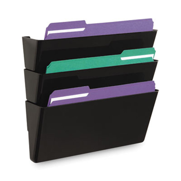 Wall File Pockets, 3 Sections, Letter Size,13" x 4.13" x 14.5", Black, 3/Pack