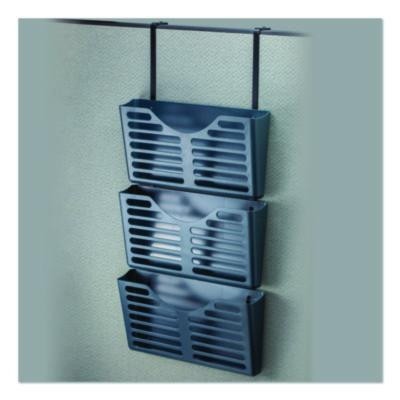 Recycled Plastic Cubicle Triple File Pocket, Cubicle Pins Mount, 13.5 x 4.75 x 28, Charcoal, 3/Pack